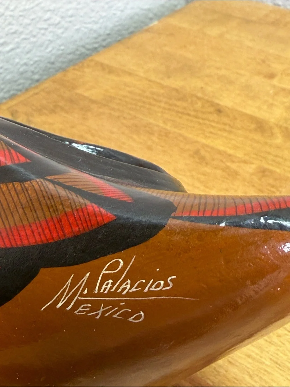 Signed M Palacios Mexico Tonala Pottery Bird Bud Vase Hand Painted Folk Art